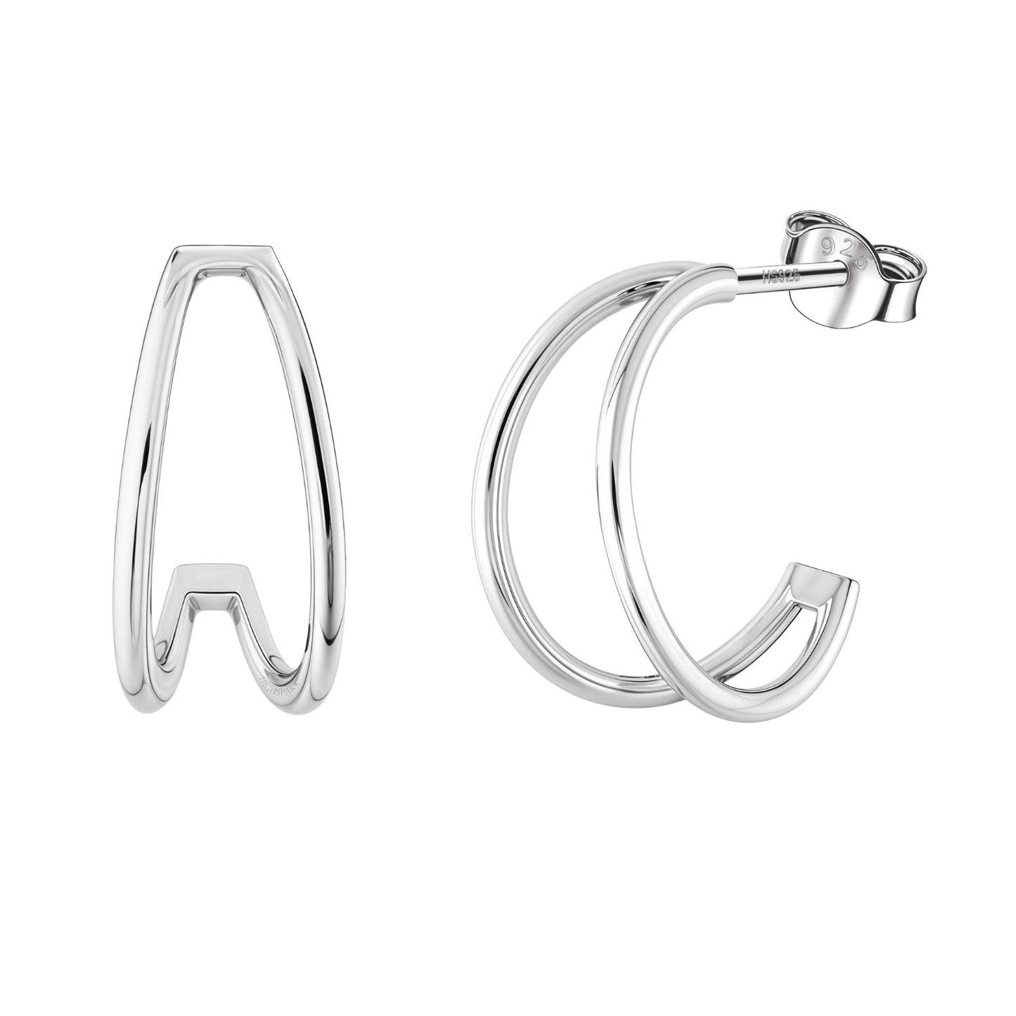 Double Line Open Hoop Stud Earring in 925 Sterling For Women