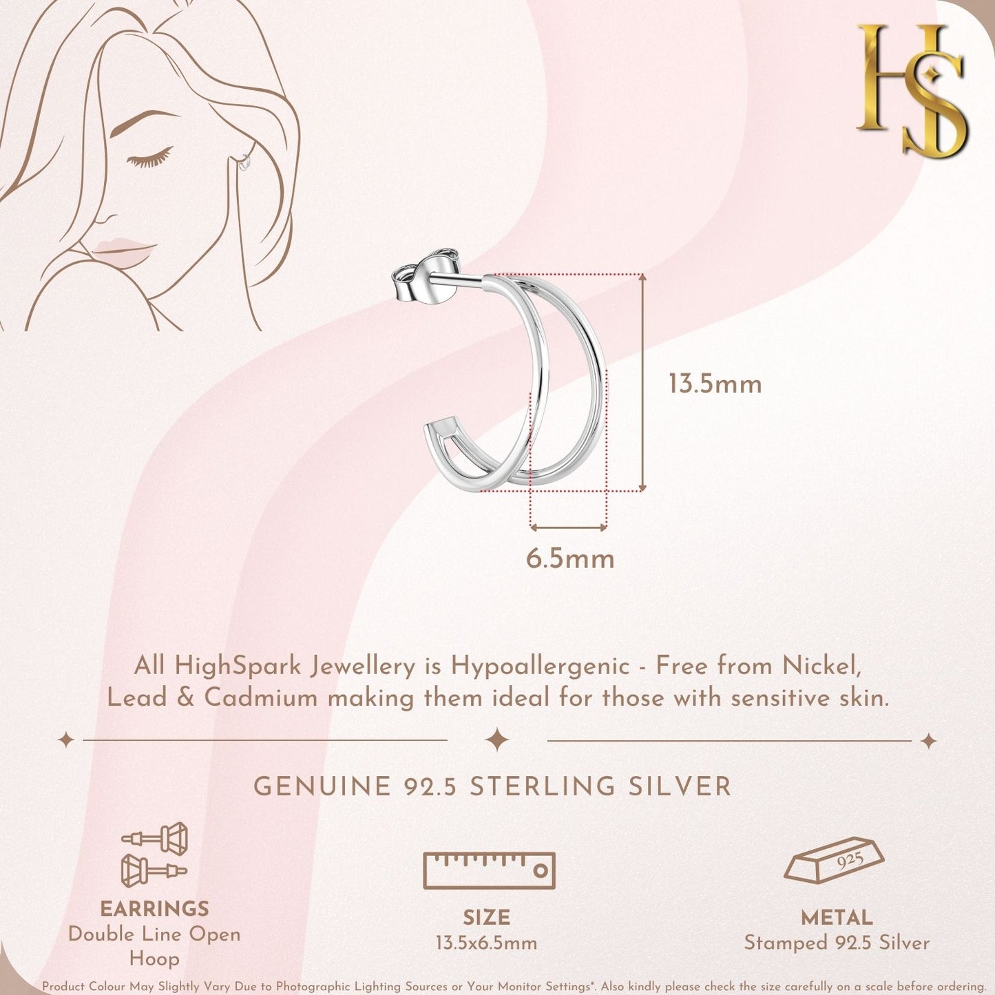 Double Line Open Hoop Stud Earring in 925 Sterling For Women