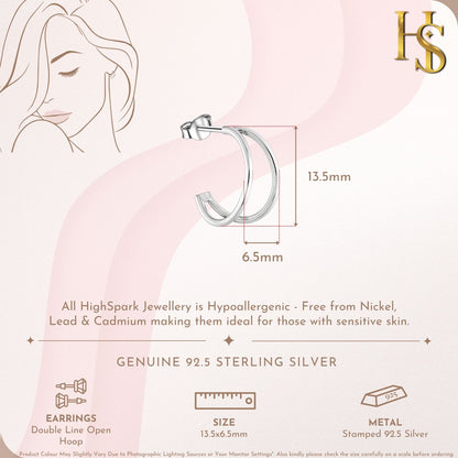 Double Line Open Hoop Stud Earring in 925 Sterling For Women