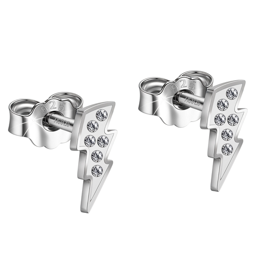 Lightning Bolt Stud Earrings in 925 Sterling Silver for Women With Diamond like Brilliance Zirconia