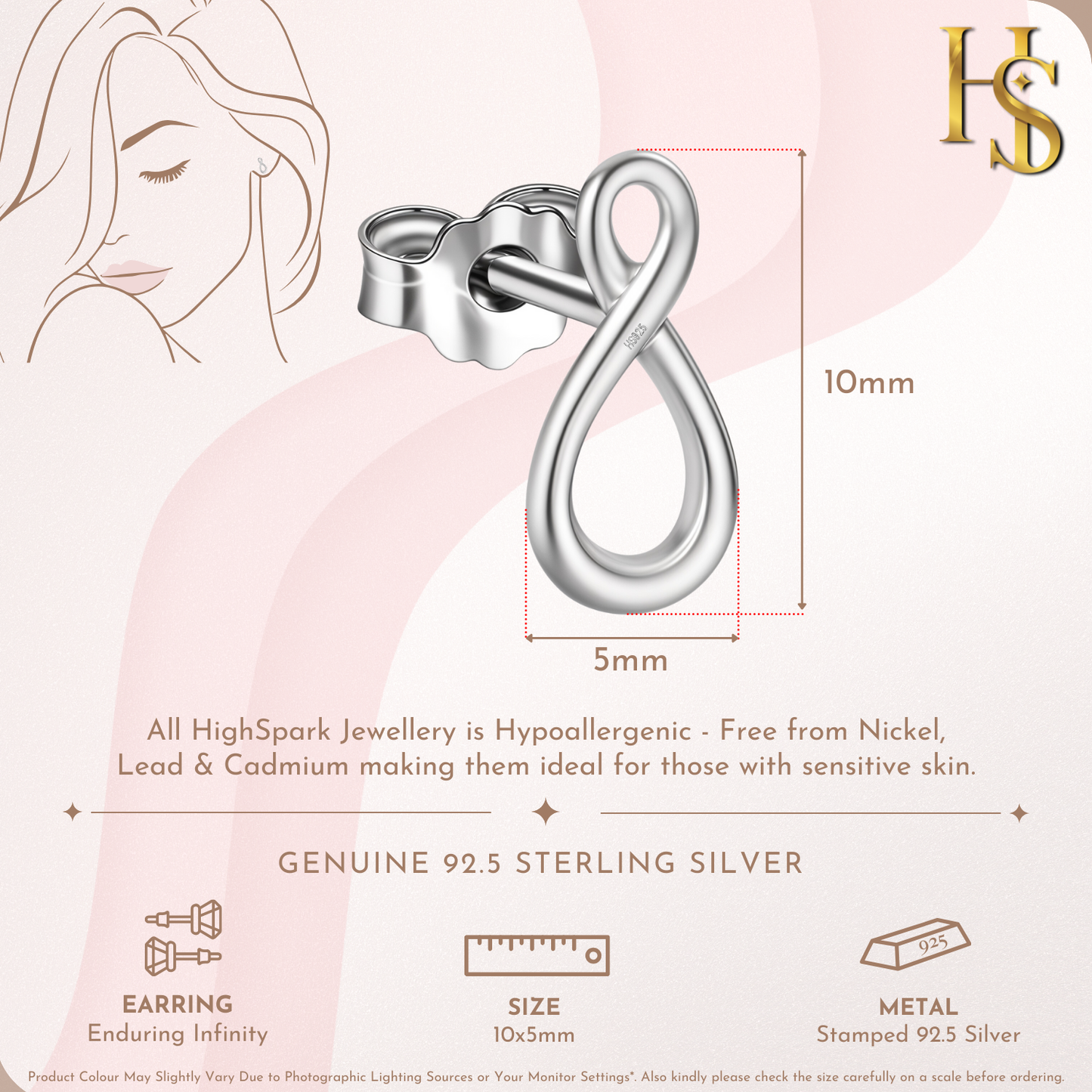 Enduring Infinity Stud Earrings in 925 Sterling Silver With Stunning Shine for Women