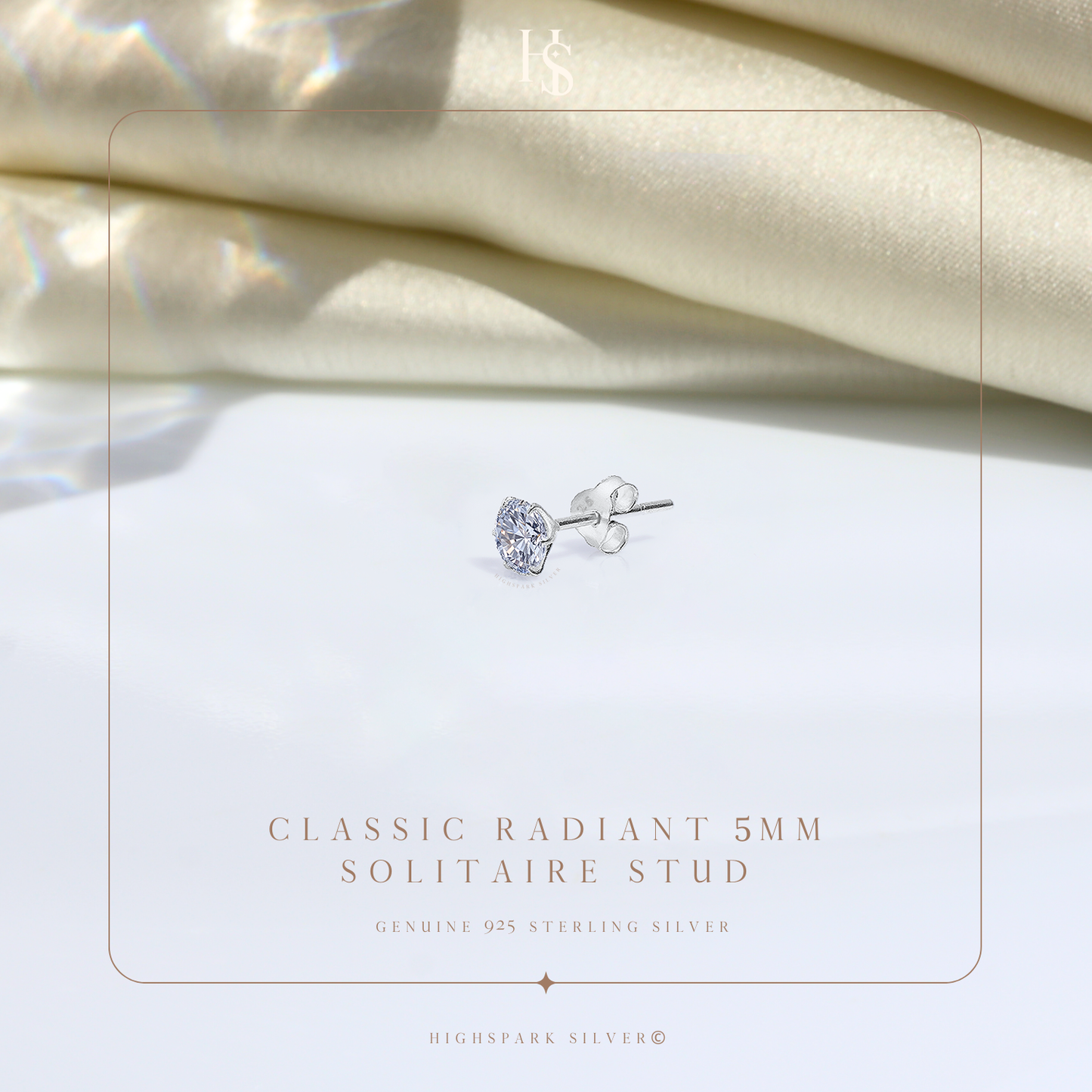Classic Radiant 5MM Solitaire Stud in 925 Sterling Silver for Mens