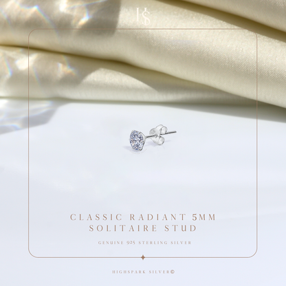 Classic Radiant 5MM Solitaire Stud in 925 Sterling Silver for Mens