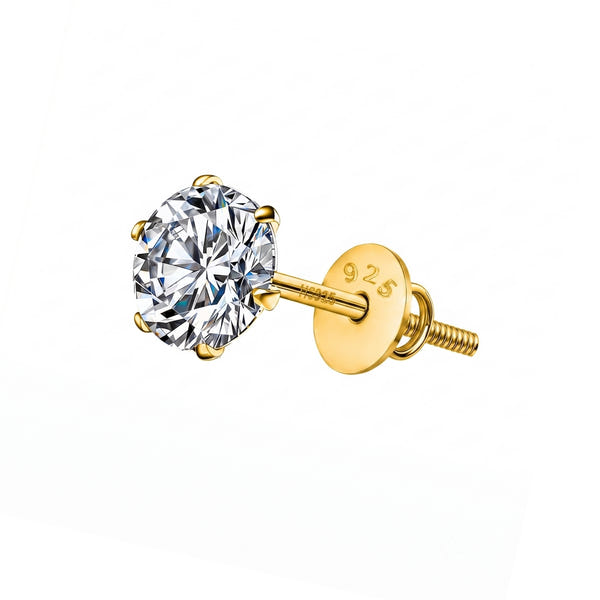 Classic Radiant 5mm Screwback Stud Earrings For Mens | 18K Gold Finish