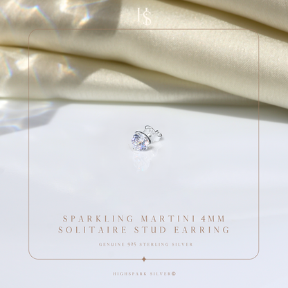 Martini Solitaire Stud Earrings for Men | 925 Sterling Silver