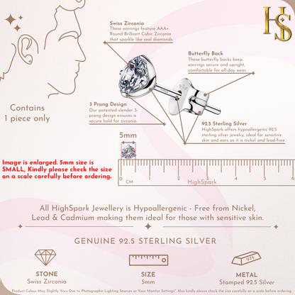 Martini Solitaire Stud Earrings for Men | 925 Sterling Silver