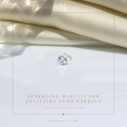 Martini Solitaire Stud Earrings for Men | 925 Sterling Silver