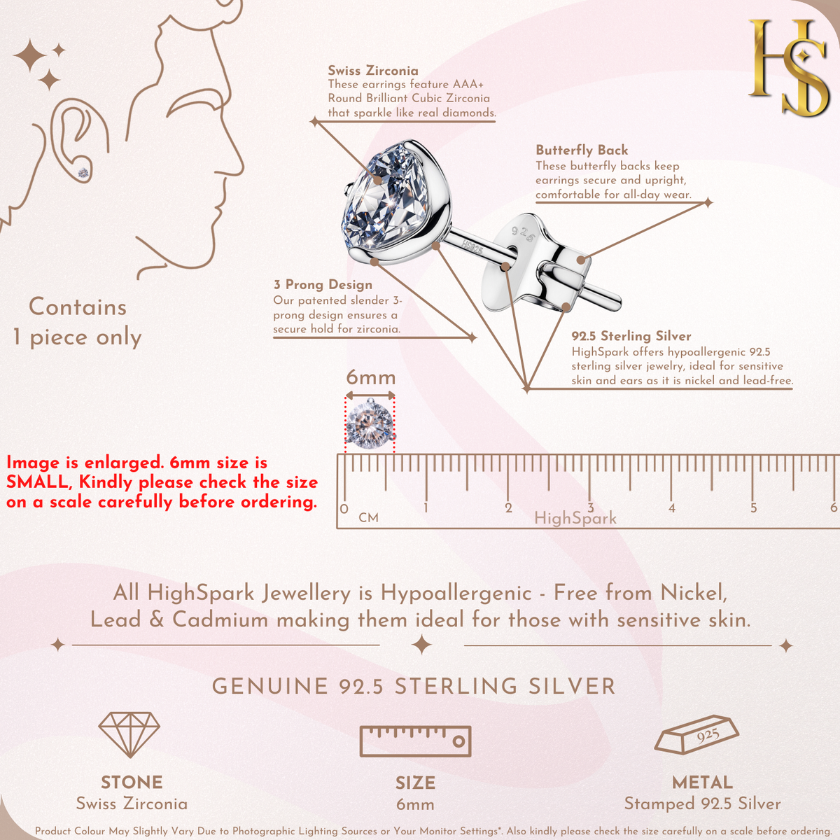 Martini Solitaire Stud Earrings for Men | 925 Sterling Silver