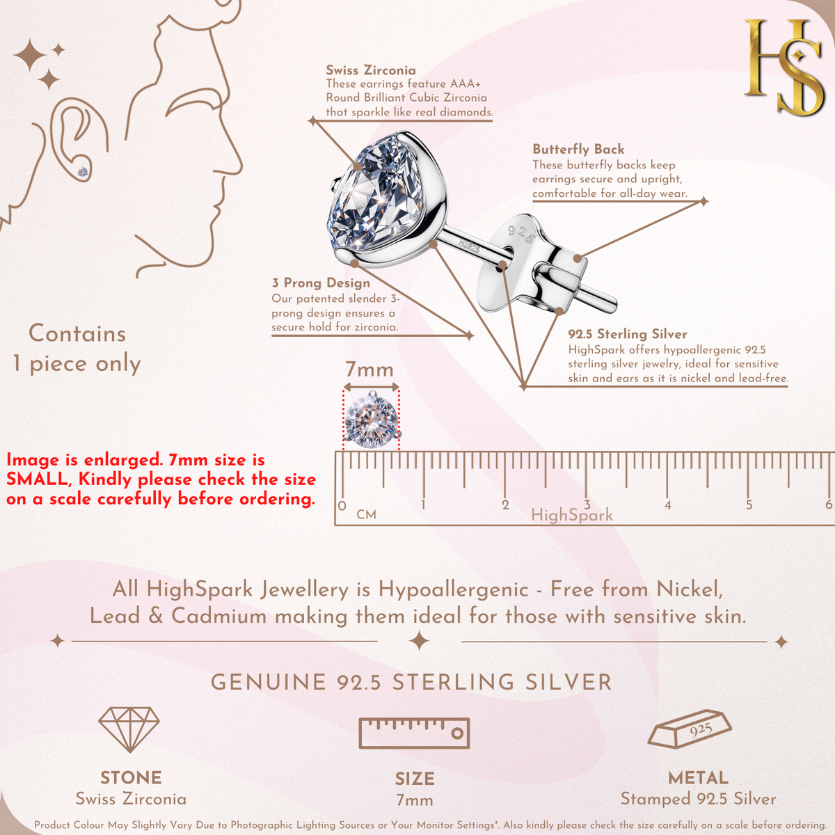 Martini Solitaire Stud Earrings for Men | 925 Sterling Silver