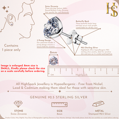 Martini Solitaire Stud Earrings for Men | 925 Sterling Silver