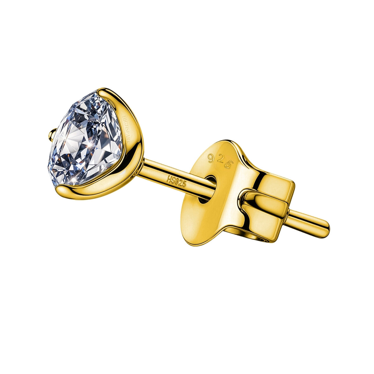 Gold Stud for Men, Martini Solitaire Gold-Plated 925 Silver Earring