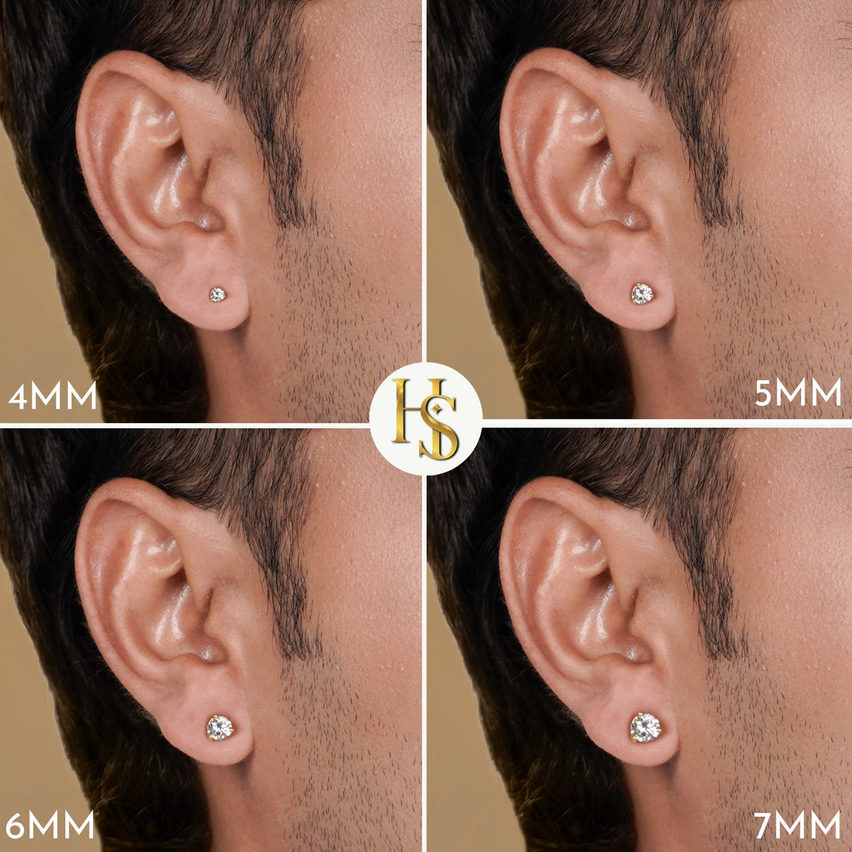 Gold Stud for Men, Martini Solitaire Gold-Plated 925 Silver Earring