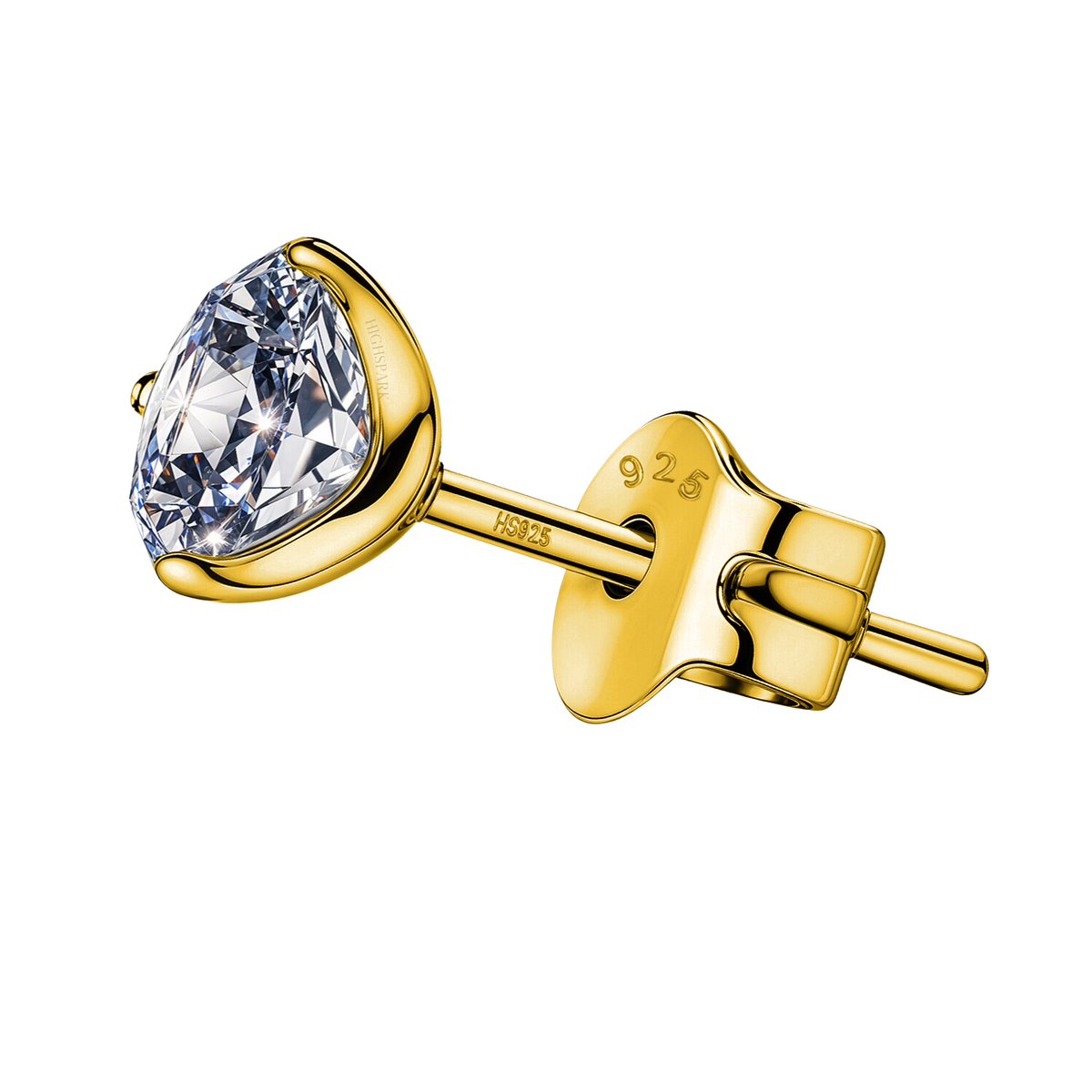 Gold Stud for Men, Martini Solitaire Gold-Plated 925 Silver Earring