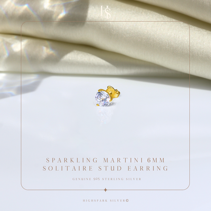 Gold Stud for Men, Martini Solitaire Gold-Plated 925 Silver Earring