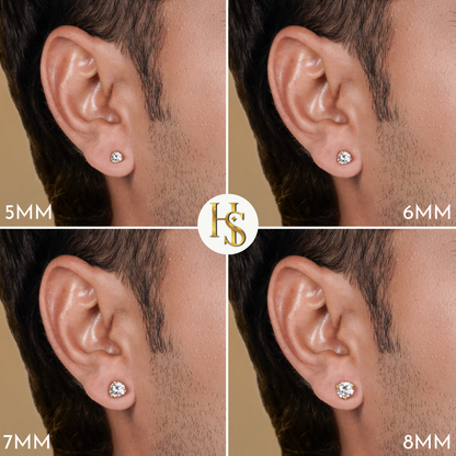 Gold Stud for Men, Martini Solitaire Gold-Plated 925 Silver Earring