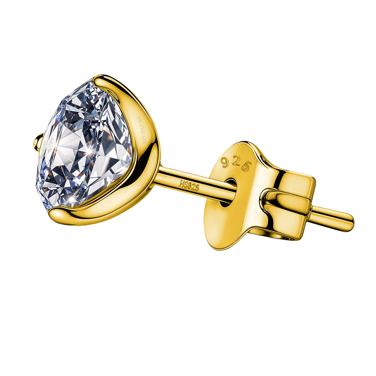Gold Stud for Men, Martini Solitaire Gold-Plated 925 Silver Earring