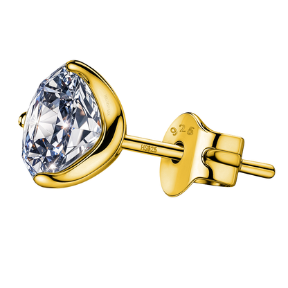 Gold Stud for Men, Martini Solitaire Gold-Plated 925 Silver Earring