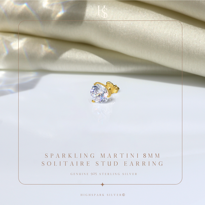 Gold Stud for Men, Martini Solitaire Gold-Plated 925 Silver Earring