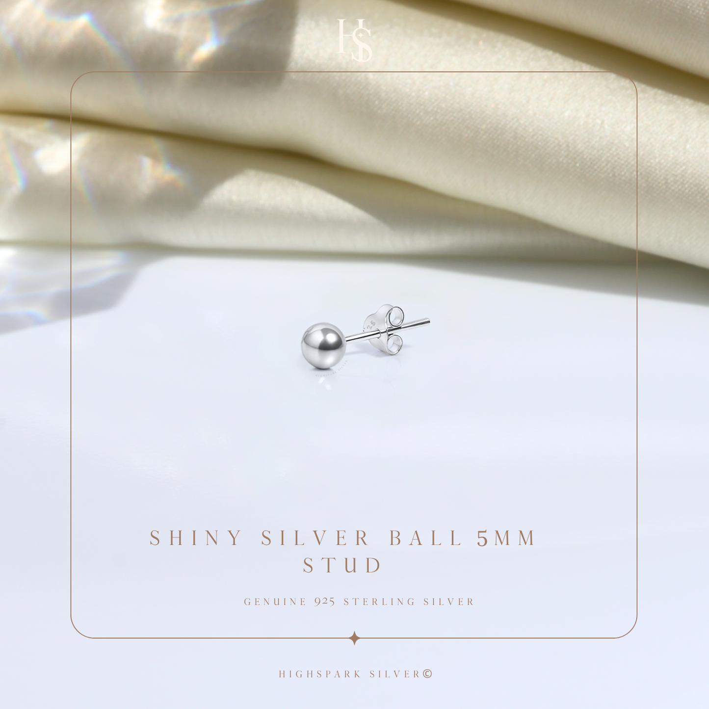 Shiny Silver Ball 5MM Stud Earring in 925 Sterling Silver For Men