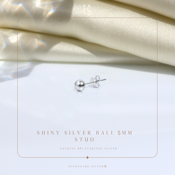 Shiny Silver Ball 5MM Stud Earring in 925 Sterling Silver For Men