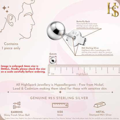 Pure Silver Earrings for Men Ball Studs in 925 Sterling Silver