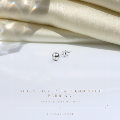 Pure Silver Earrings for Men Ball Studs in 925 Sterling Silver
