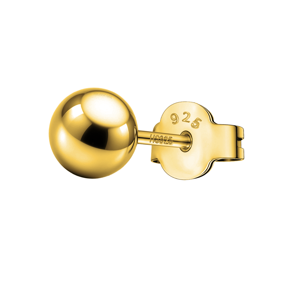 Mens Gold Earrings, Gold-Plated Ball Studs for Men, 925 Silver