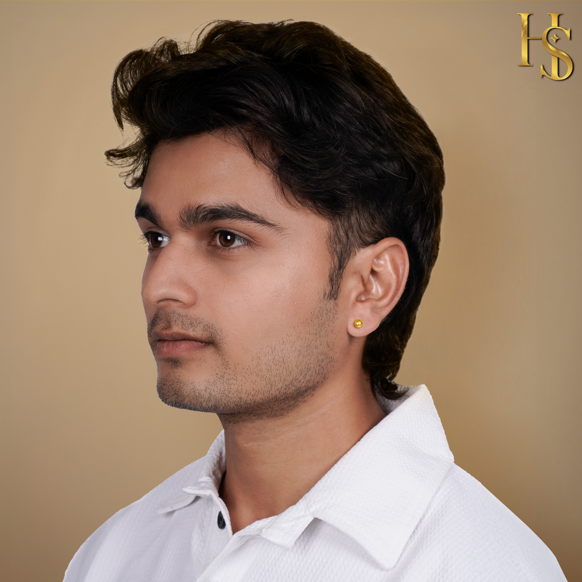 Mens Gold Earrings, Gold-Plated Ball Studs for Men, 925 Silver