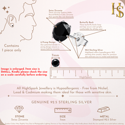 Black American Diamond Solitaire Studs for Men in Sterling Silver