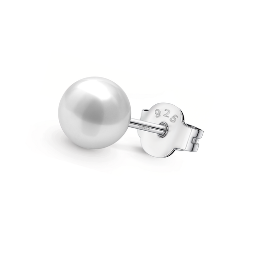 Classic Shell 8MM White Pearl Earring in 925 Sterling Silver For Mens