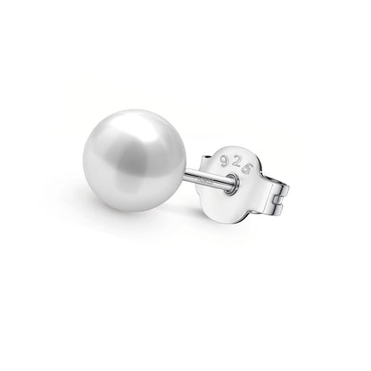 Classic Shell 8MM White Pearl Earring in 925 Sterling Silver For Mens