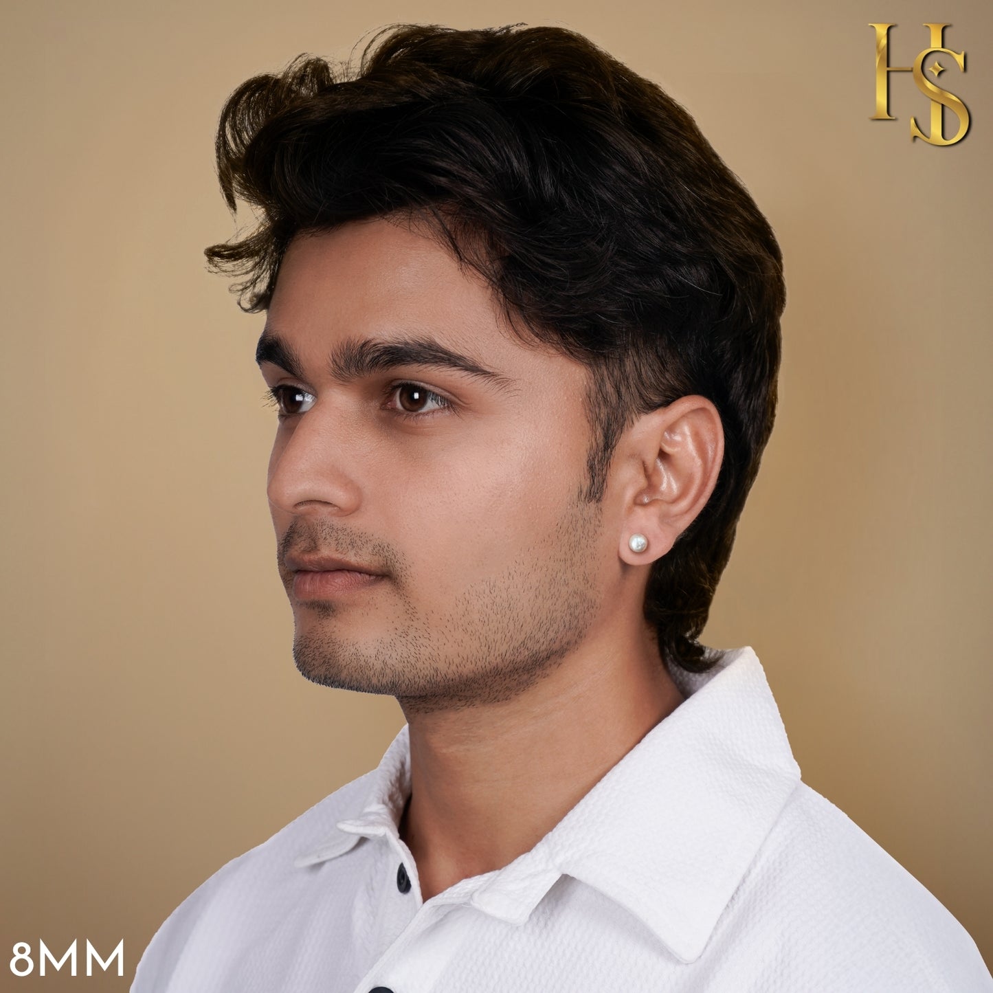 Classic Shell 8MM White Pearl Earring in 925 Sterling Silver For Mens