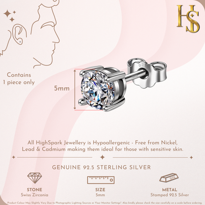 Round Solitaire Stud Earrings for Men | 925 Sterling Silver