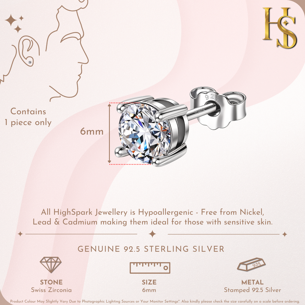 Round Solitaire Stud Earrings for Men | 925 Sterling Silver