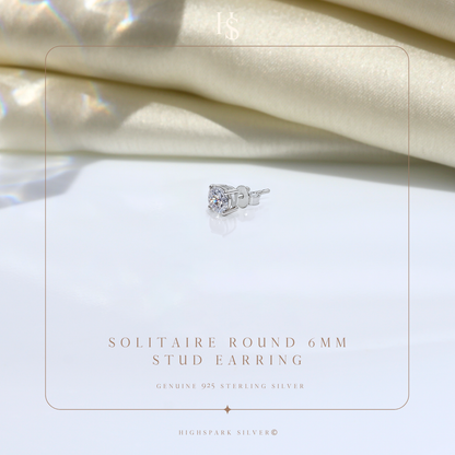 Round Solitaire Stud Earrings for Men | 925 Sterling Silver