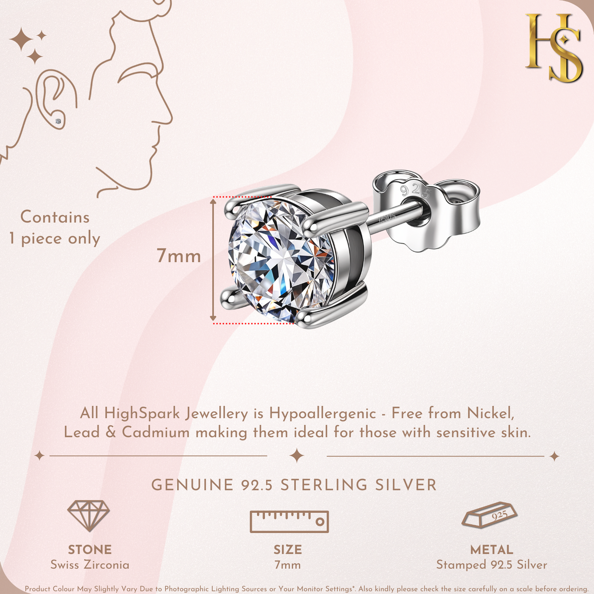 Round Solitaire Stud Earrings for Men | 925 Sterling Silver