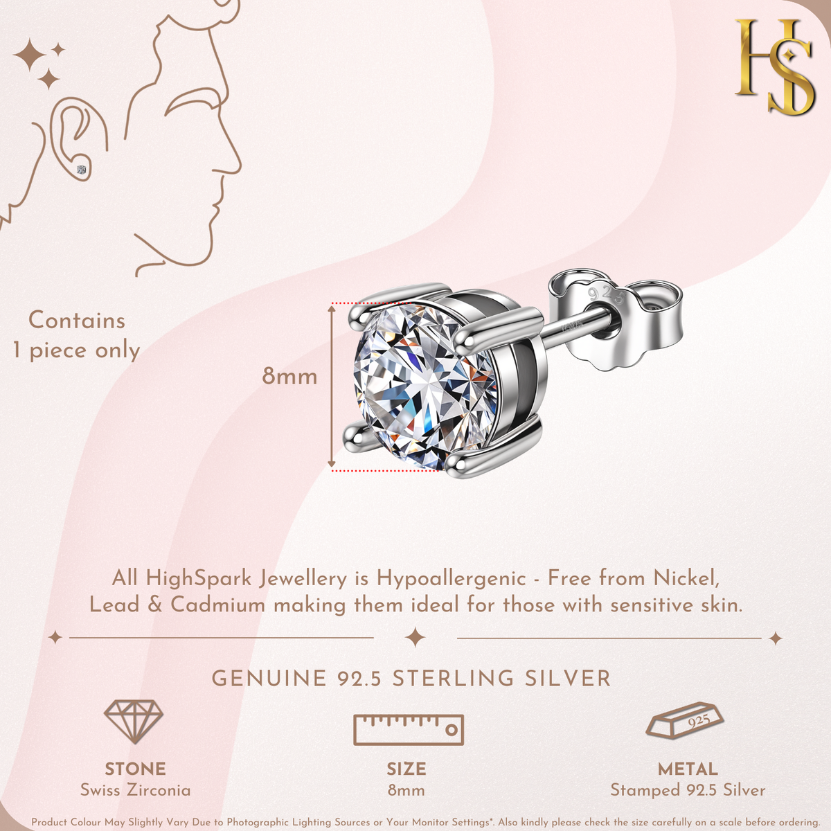 Round Solitaire Stud Earrings for Men | 925 Sterling Silver