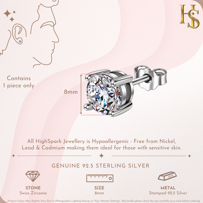 Round Solitaire Stud Earrings for Men | 925 Sterling Silver