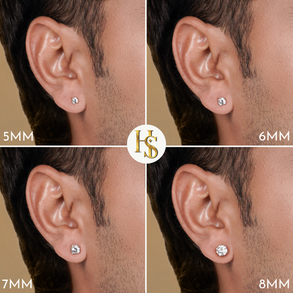 Round Solitaire Stud Earrings for Men | 925 Sterling Silver