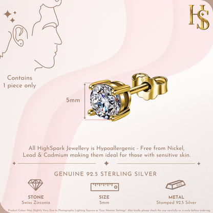 Solitaire Stud Earring for Men | Gold-Plated American Diamond