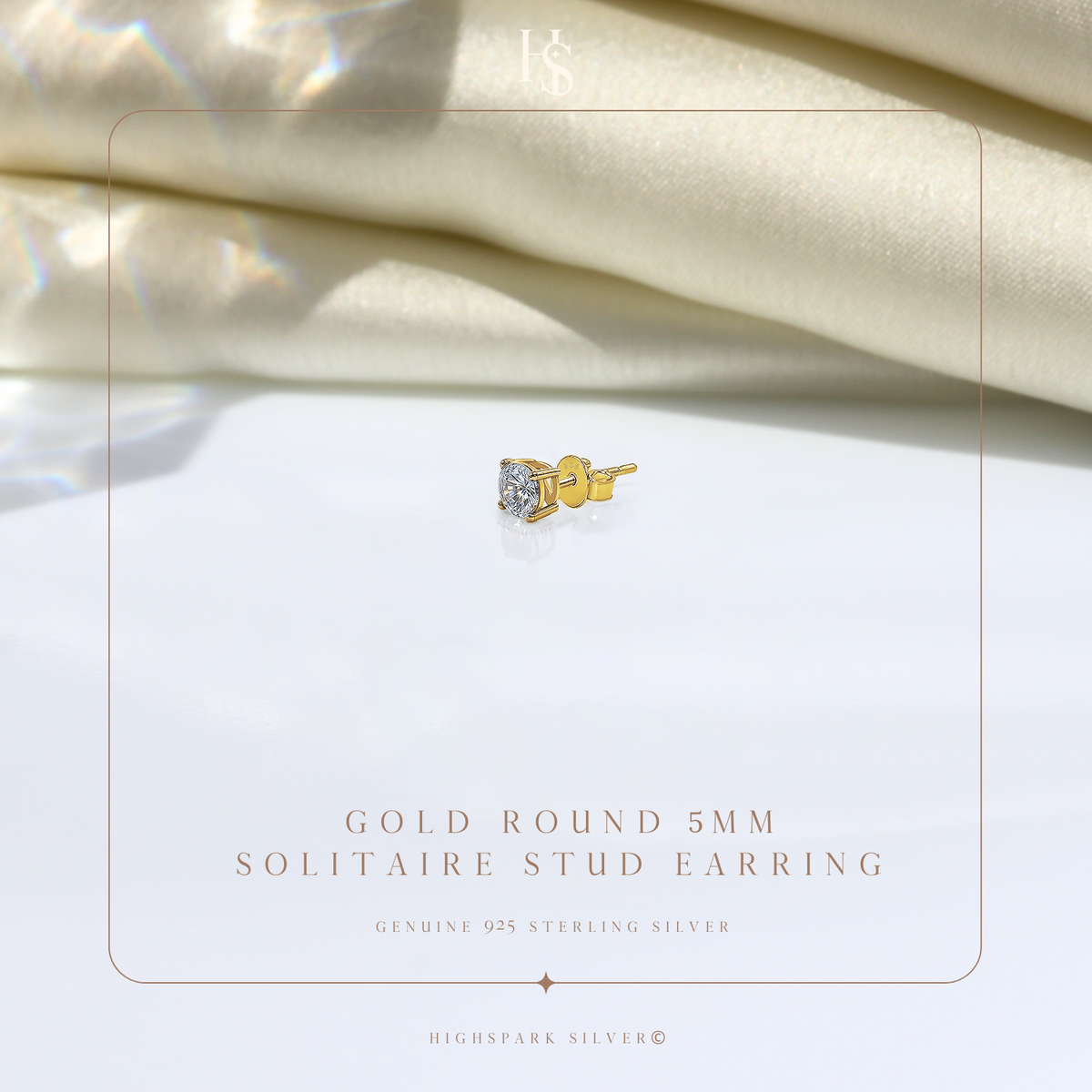 Solitaire Stud Earring for Men | Gold-Plated American Diamond