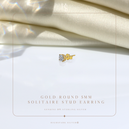 Solitaire Stud Earring for Men | Gold-Plated American Diamond