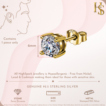 Solitaire Stud Earring for Men | Gold-Plated American Diamond