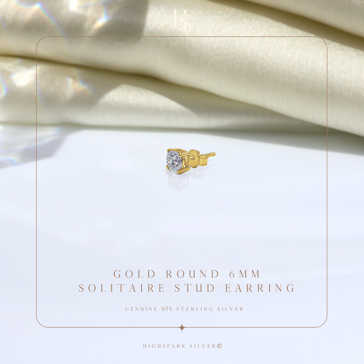 Solitaire Stud Earring for Men | Gold-Plated American Diamond