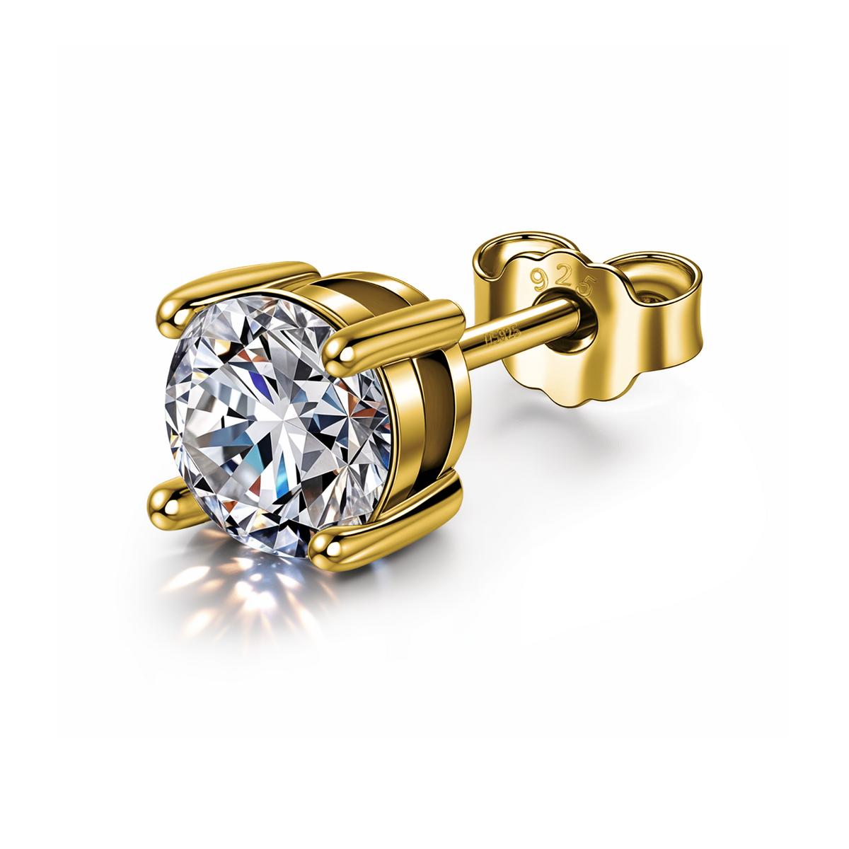 Solitaire Stud Earring for Men | Gold-Plated American Diamond