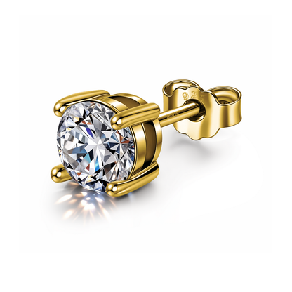 Solitaire Stud Earring for Men | Gold-Plated American Diamond