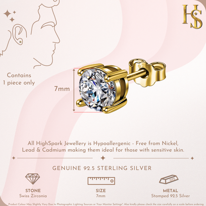 Solitaire Stud Earring for Men | Gold-Plated American Diamond