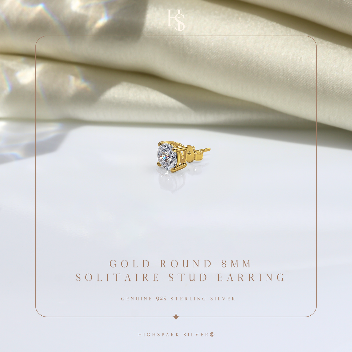 Solitaire Stud Earring for Men | Gold-Plated American Diamond