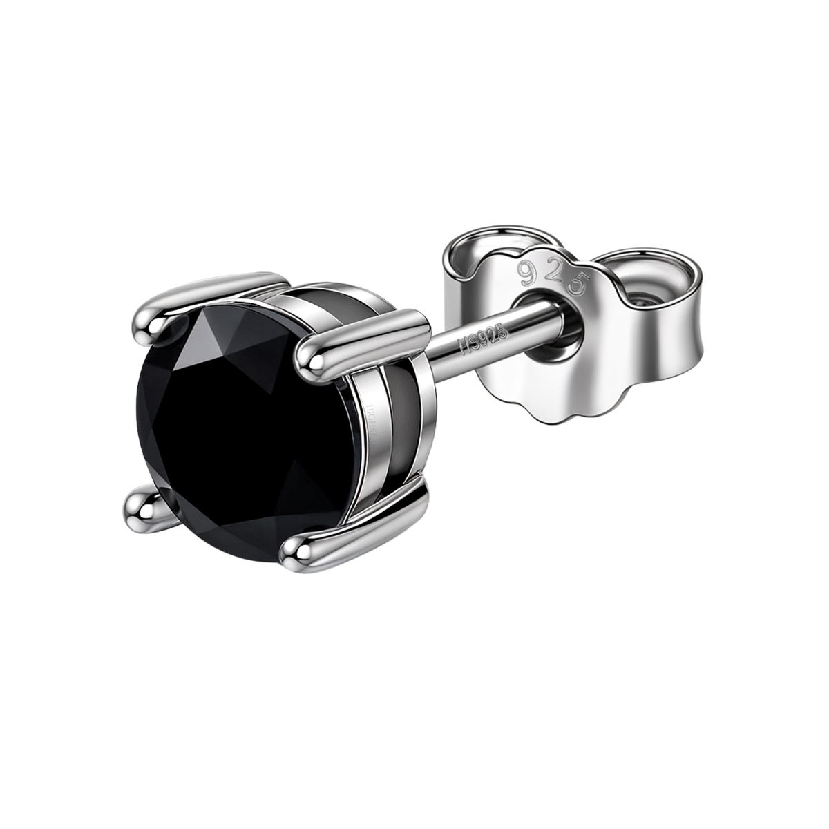 Black Round Solitaire Stud Earrings for Men | 925 Silver