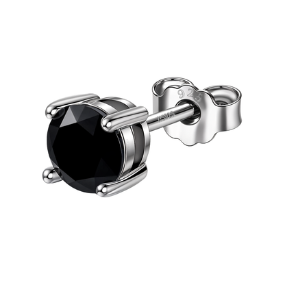 Black Round Solitaire Stud Earrings for Men | 925 Silver